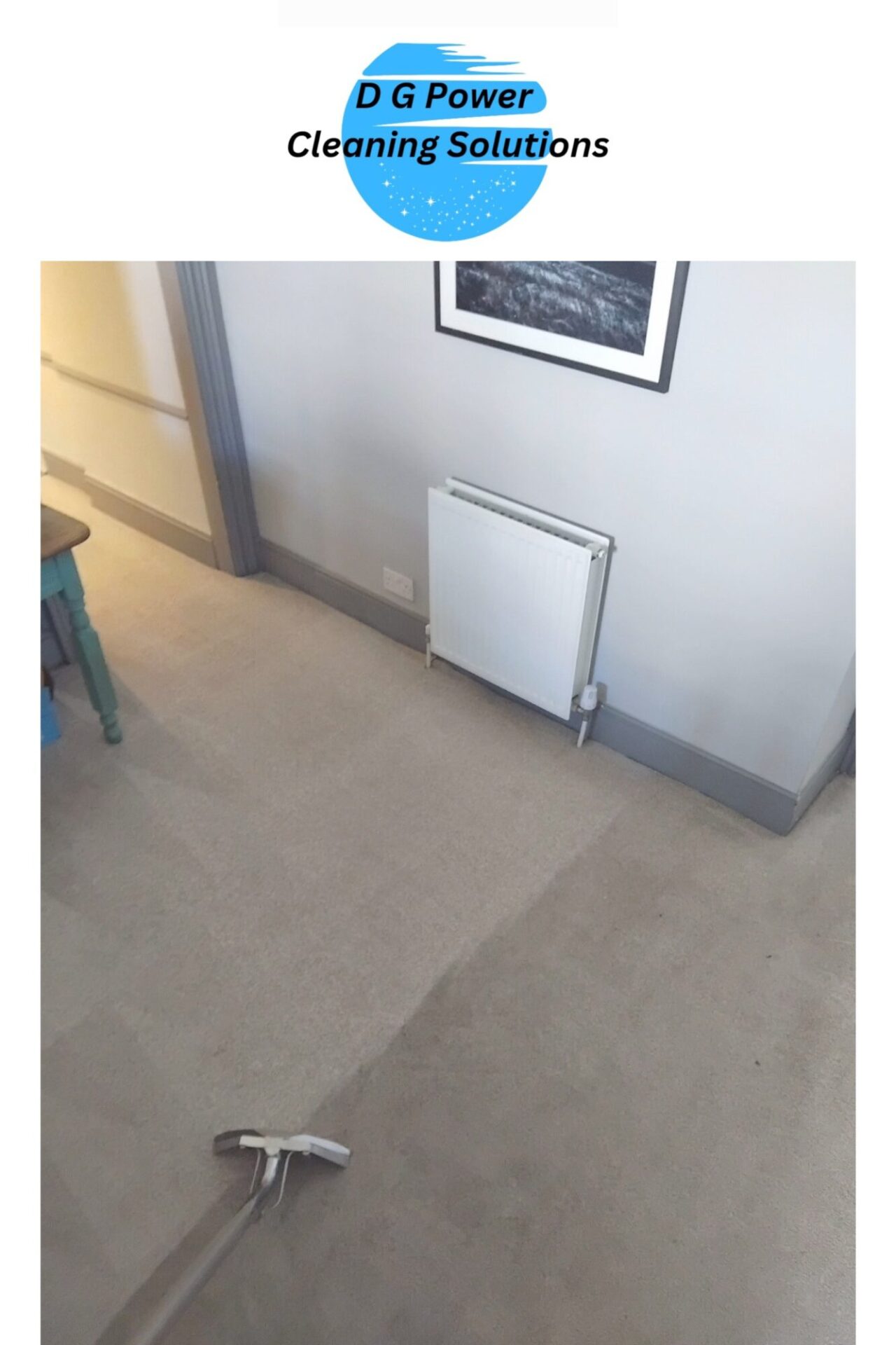 Carpet cleaning in progress in Weymouth, showing the cleaned strip next to the untreated carpet