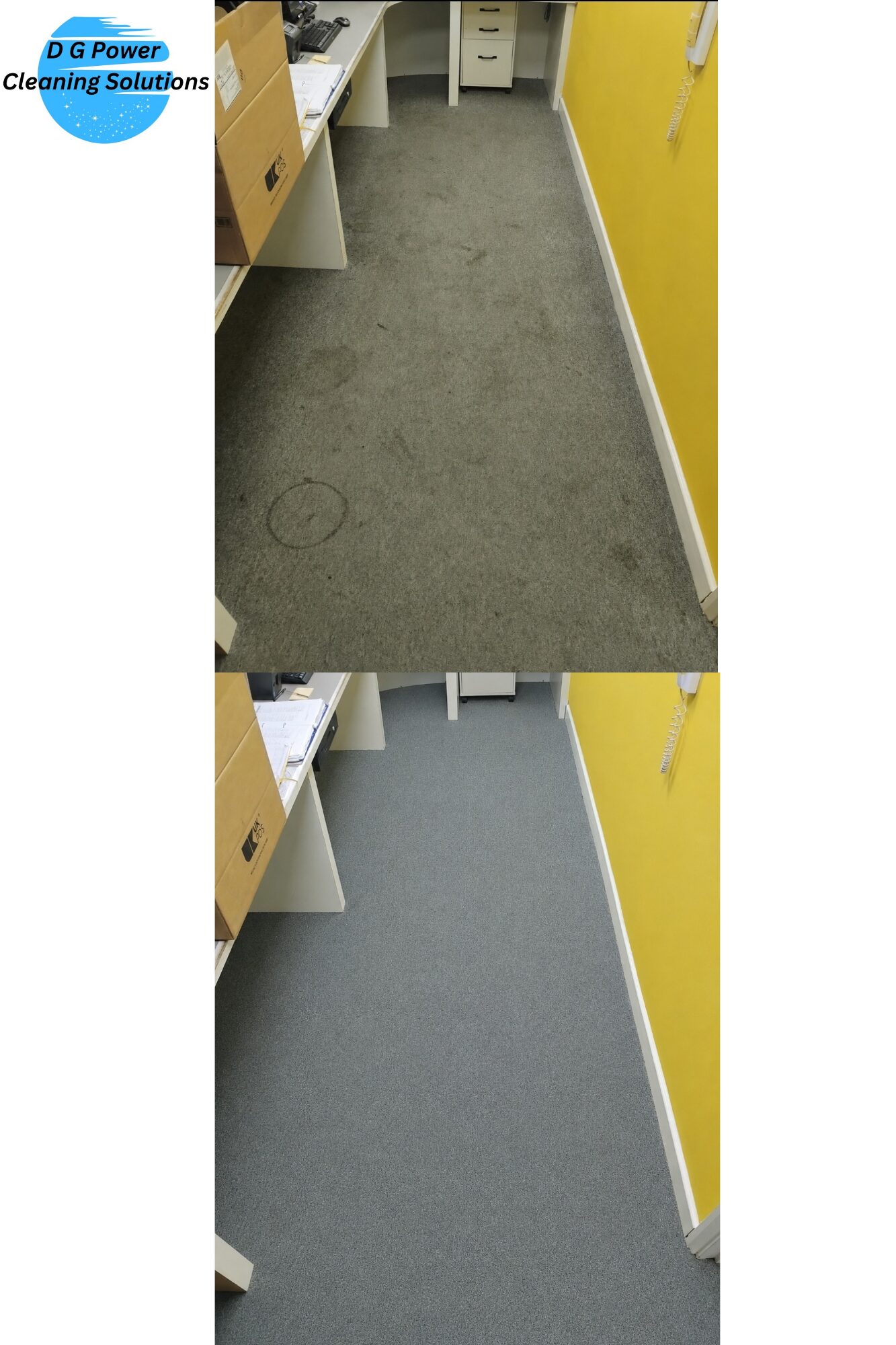 Office carpet cleaning in Honiton, before and after removing traffic lanes