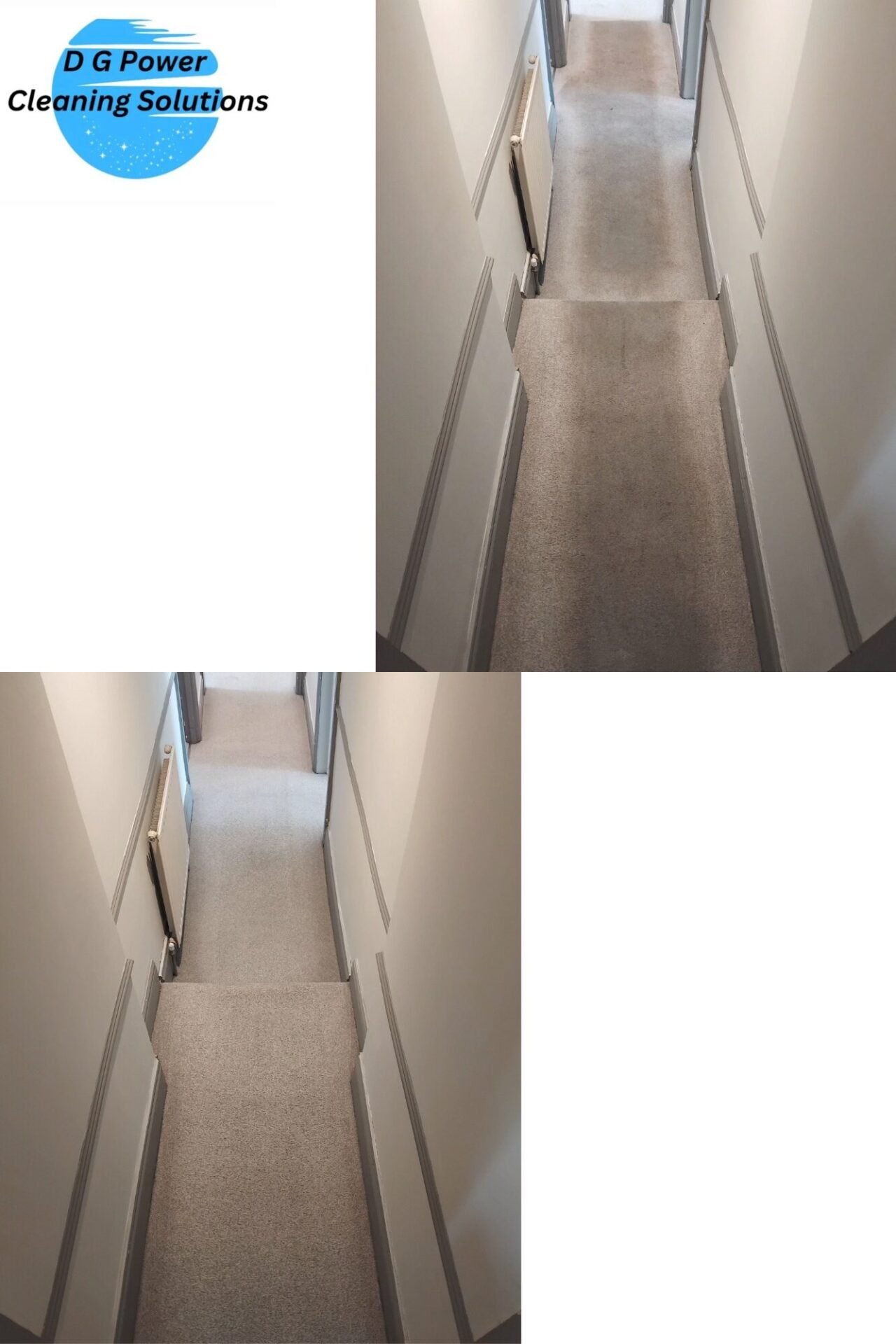 Carpet cleaners in Chard, before and after cleaning a corridor carpet