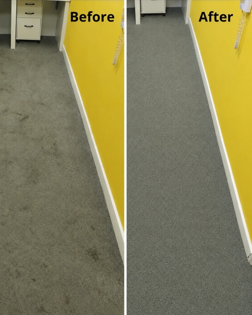 Carpet cleaners’ before and after result on an office carpet in Honiton