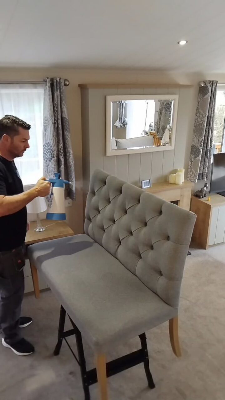 Static caravan upholstery cleaning pre-spray
